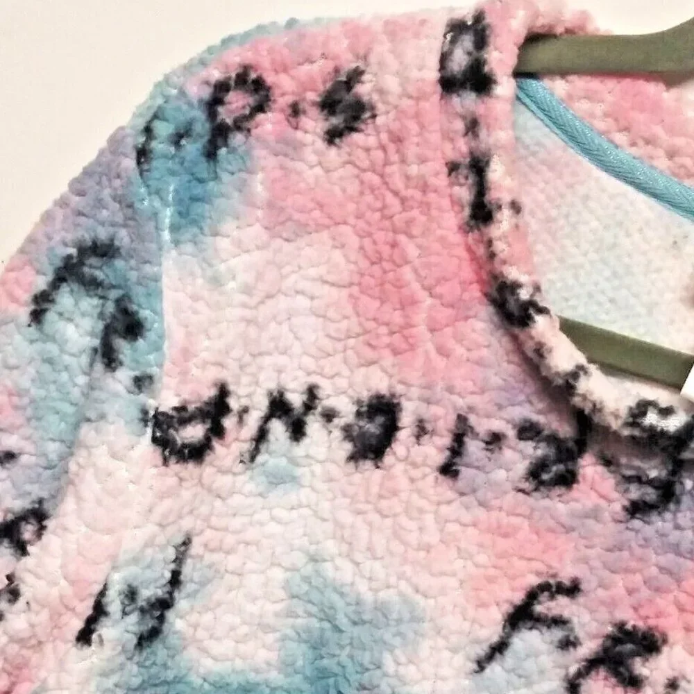 FRIENDS TV Show Sleepwear Pajama Top Womens Sz M Fleece Pink Blue FLUFFY SOFT